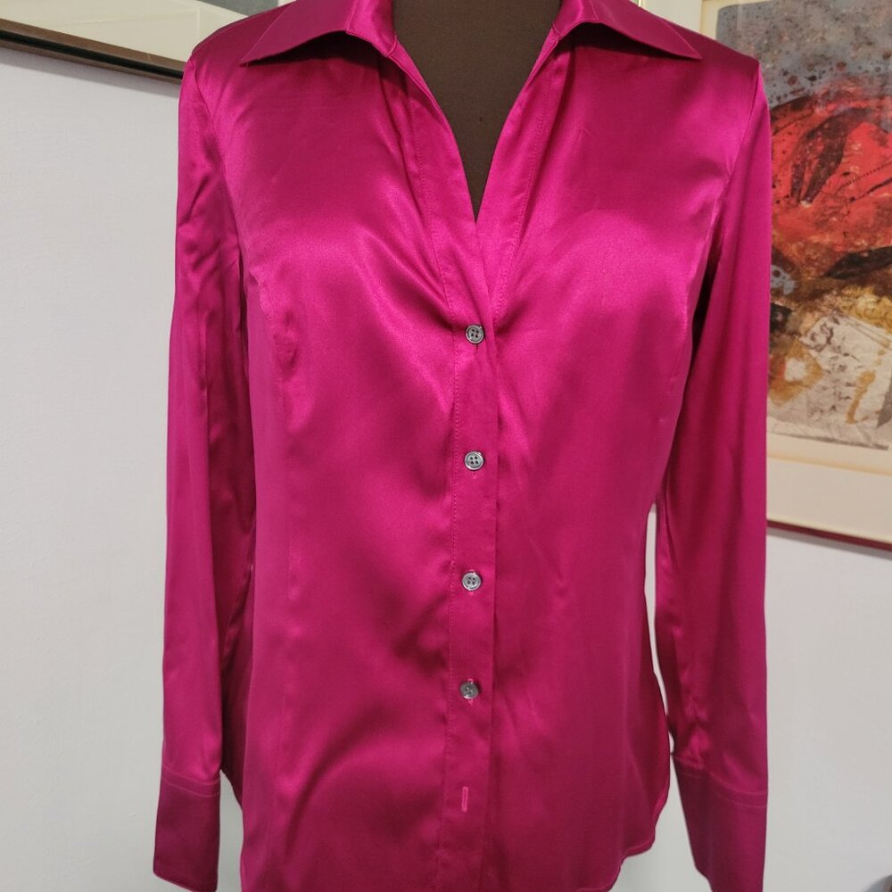 Talbots Silk Raspberry Pink Shirt Size 12 - Picture 2 of 5